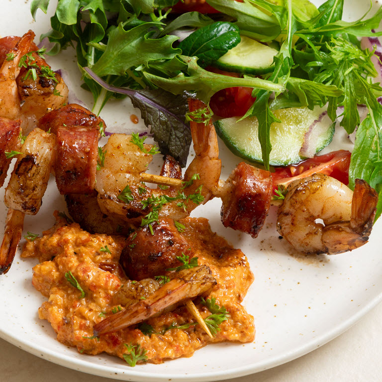 Prawn & Chorizo Kebabs with Romesco Sauce - Markwell Foods New Zealand