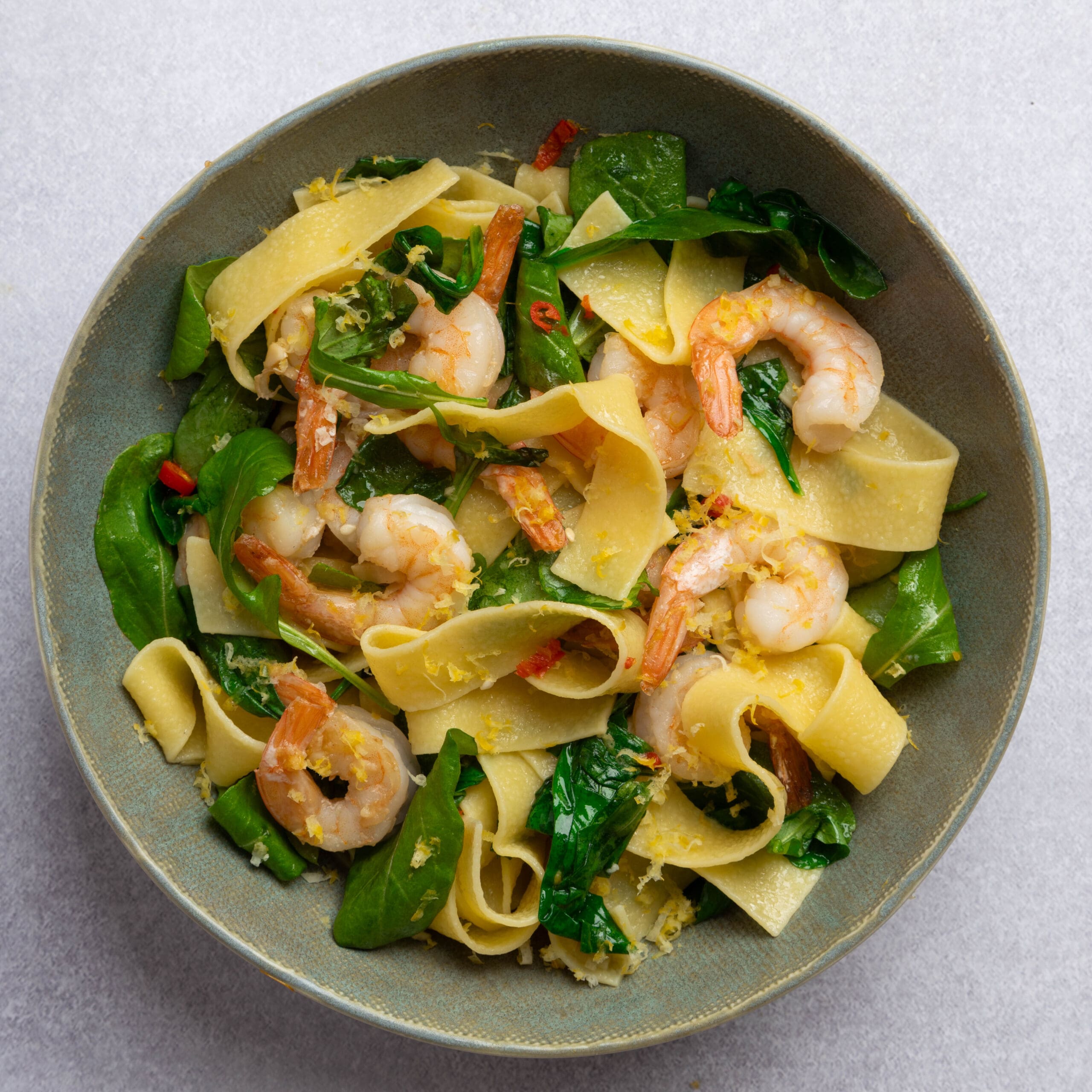 Prawns with Tagliatelle, Lemon, Chilli & Rocket - Markwell Foods New Zealand