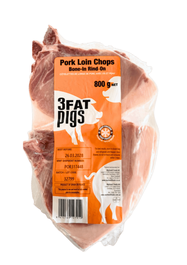 3 Fat Pig Pork Loin Chops - Bone-in Rind-on