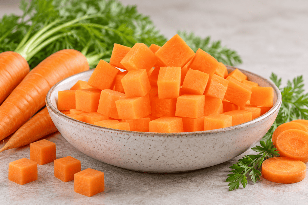 Bowl of Diced Carrots with Fresh Greens