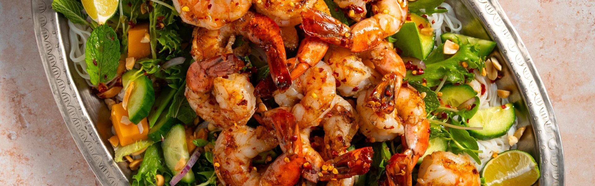 Chargrilled prawns with mango